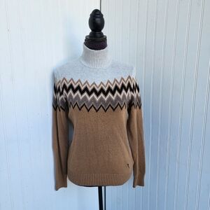 Chervo Women Tan Brown Gray ZigZag Turtleneck Sweater Italian Wool Rayon I42 S